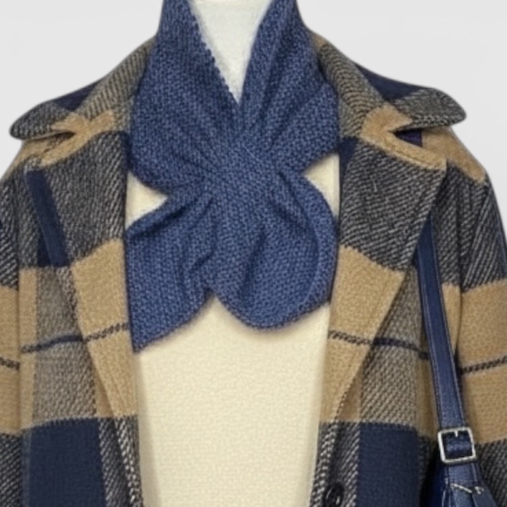 Handmade Blue Knit Twist Pull Through Keyhole Accent Scarf Women's Cozy Winter